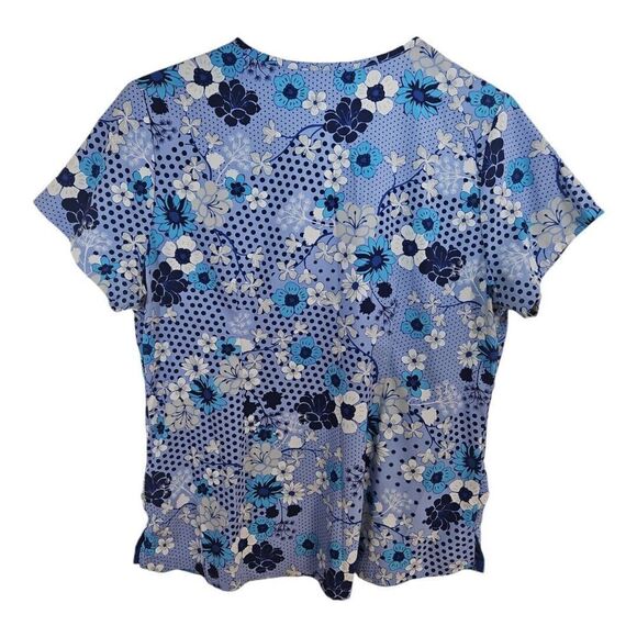Happy Scrubs Navy Blue Floral V-neck Scrub Top Size L - Picture 5 of 8